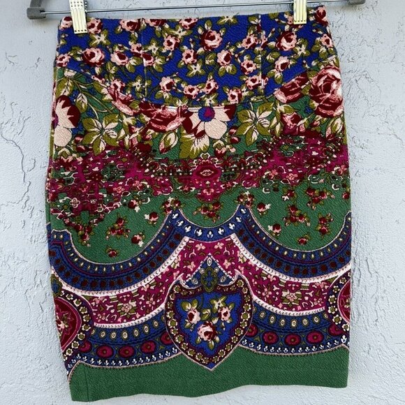 Anthropologie Maeve Sheffield Women's Textured Pencil Floral Print Skirt Sz 4 - Picture 1 of 9